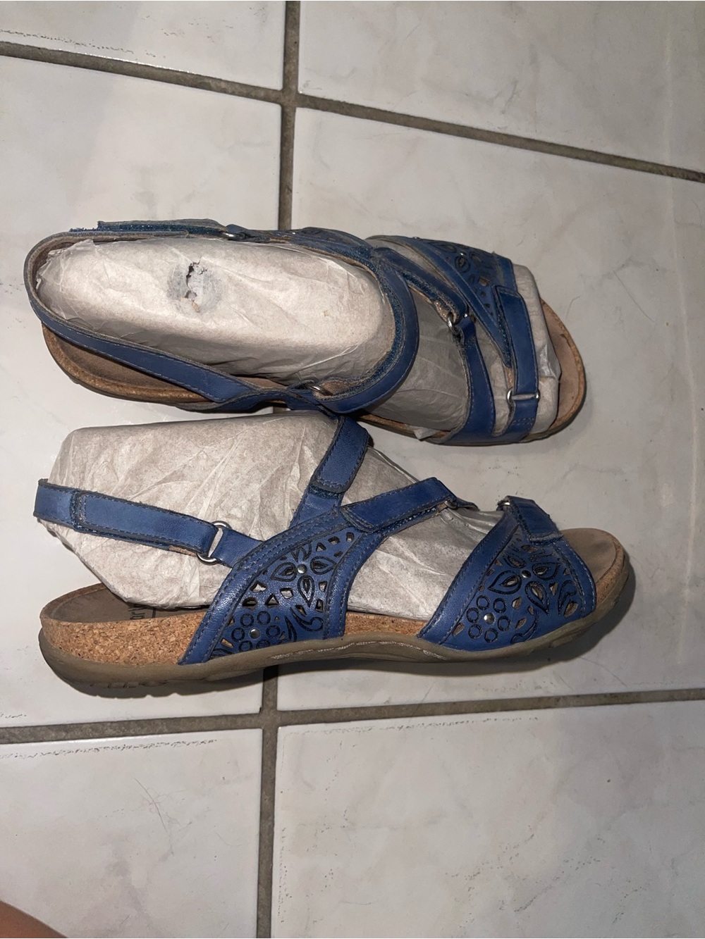 Earth Blue Leather Cutout Slingback Sandals